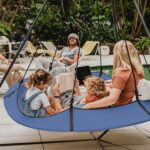 Hangout Pod Ink Blue & Black Circular Hammock Bed with Stand - Image 3