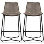 Set of 2 Grey Faux Leather Bar Stools with Backs - Caspian House
