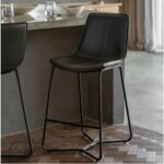 Set of 2 Grey Faux Leather Bar Stools with Backs - Caspian House - Image 2
