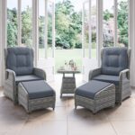 Reclining Rattan Garden Sun Lounger Set with Table and Footstools - Dark Grey - Aspen - Image 2
