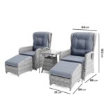 Reclining Rattan Garden Sun Lounger Set with Table and Footstools - Dark Grey - Aspen - Image 7