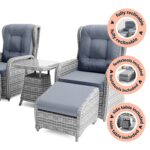 Reclining Rattan Garden Sun Lounger Set with Table and Footstools - Dark Grey - Aspen - Image 6