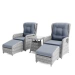 Reclining Rattan Garden Sun Lounger Set with Table and Footstools - Dark Grey - Aspen - Image 5