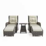 Brown Rattan Reclining Garden Sun Lounger Set with Table and Footstools - Aspen - Image 4