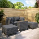 4 Seater Grey Modular Rattan Garden Sun Lounger Set with Table - Como - Image 7