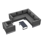 5 seater Grey Outdoor Garden Waterproof Fabric Corner Sofa Chair and Table Set - Como - Image 2