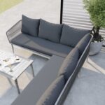 5 Seater Grey Rope Effect Garden Corner Sofa Set with Table - Como - Image 4