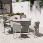 4 Bar Stools & V Shape Grey Rattan Bar Set - Aspen - Image 9