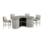 4 Bar Stools & V Shape Grey Rattan Bar Set - Aspen - Image 4