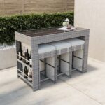 6 Stools Garden Bar Cube Set in Natural Rattan - Fortrose - Image 2