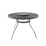 6 seater Grey Metal Garden Dining Set with Lazy Susan Parasol & Padded Foldable Chairs - Fortrose - Image 4