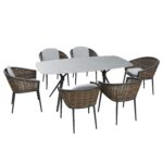 6 Seater Garden Dining Set with Woven Wicker Chairs & Stone Table Top - Image 2