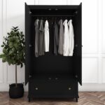 Black Double Wardrobe with Drawer - Georgia - Image 5