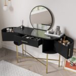 Black Marble Top Dressing Table with Mirror and Storage Drawers - Gigi - Image 5