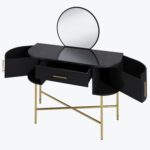 Black Marble Top Dressing Table with Mirror and Storage Drawers - Gigi - Image 2