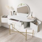 White Marble Top Dressing Table with Mirror and Storage Drawers - Gigi - Image 6