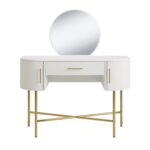 White Marble Top Dressing Table with Mirror and Storage Drawers - Gigi - Image 3