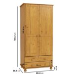 Pine 2 Door Double Wardrobe with Drawers - Hamilton - Image 3