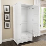 White Painted Pine 2 Door Double Wardrobe with Drawers - Hamilton - Image 6