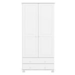 White Painted Pine 2 Door Double Wardrobe with Drawers - Hamilton - Image 2