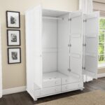 White Painted Pine 3 Door Triple Wardrobe with Drawers - Hamilton - Image 6