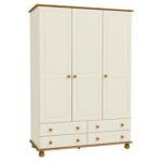 Cream and Pine Painted 3 Door Triple Wardrobe with Drawers - Hamilton - Image 5