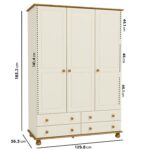 Cream and Pine Painted 3 Door Triple Wardrobe with Drawers - Hamilton - Image 4