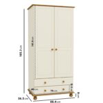 Cream and Pine Painted 2 Door Double Wardrobe with Drawers - Hamilton - Image 4