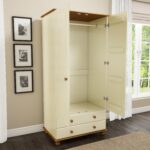 Cream and Pine Painted 2 Door Double Wardrobe with Drawers - Hamilton - Image 6
