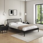 Black Wooden Spindle Mid Century Double Bed Frame - Saskia