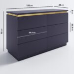 Wide Navy Blue Chest of 6 Drawers with Metallic Trim - Isabella - Image 3