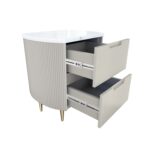 Curved Taupe 2 Drawer Bedside Table with Marble Top - Lorenzo - Image 3