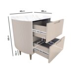 Curved Taupe 2 Drawer Bedside Table with Marble Top - Lorenzo - Image 2