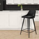 Charcoal with Black Velvet Kitchen Stool with Back - 66cm - Macie - Image 2