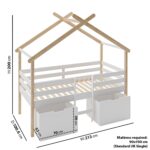 House Cabin Bed with 2 Drawers in White and Pine - Mylo - Image 4