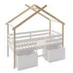 House Cabin Bed with 2 Drawers in White and Pine - Mylo - Image 3