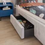 Grey Velvet Single Bed Frame with Storage Drawer - Phoebe - Image 6