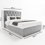 Grey Velvet Double Ottoman Bed with Chesterfield Studded Headboard - Safina - Image 4