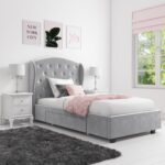Grey Velvet Single Bed Frame with Storage Drawer - Safina - Image 7