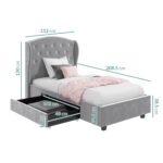 Grey Velvet Single Bed Frame with Storage Drawer - Safina - Image 2