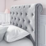 Grey Velvet Upholstered Single Sleigh Bed Frame - Safina - Image 2