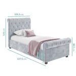 Grey Velvet Upholstered Single Sleigh Bed Frame - Safina - Image 4