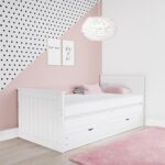 Single White Wooden Guest Bed with Storage and Trundle - Sander - Image 5