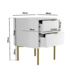 White and Gold High Gloss 2 Drawer Bedside Table with Legs - Valencia - Image 2