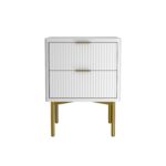 White and Gold High Gloss 2 Drawer Bedside Table with Legs - Valencia - Image 4
