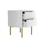 White and Gold High Gloss 2 Drawer Bedside Table with Legs - Valencia - Image 3