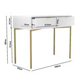 White and Gold High Gloss Dressing Table with 2 Drawers - Valencia - Image 10