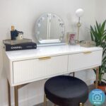 White and Gold High Gloss Dressing Table with 2 Drawers - Valencia - Image 6
