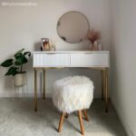 White and Gold High Gloss Dressing Table with 2 Drawers - Valencia - Image 4