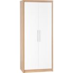 Oak and White Gloss 2 Door Double Wardrobe - Seville - Seconique